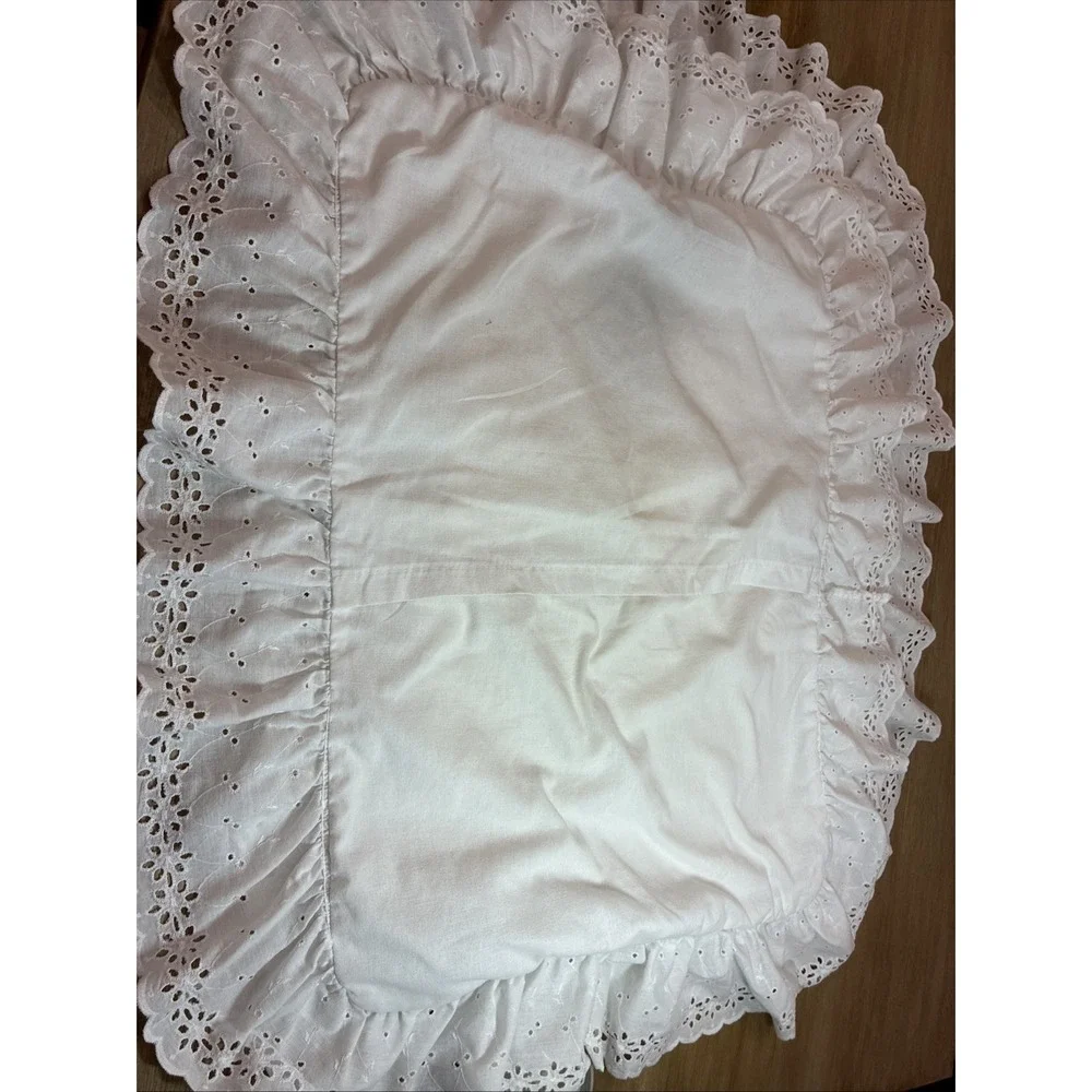 Pair White Standard Pillow Shams W/ Eyelet Ruffle (2) By Dan River Cottagecore